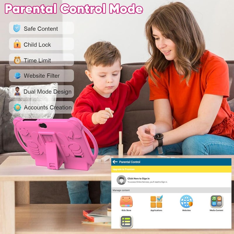 HOTTABLET Kids Tablet 7 inch Android 12, 4GB RAM 32GB ROM, 512GB Expandsion, with Parental Control, WiFi, Bluetooth, Dual Camera with Silicone Case, 1PCS(Pink) - Image 2